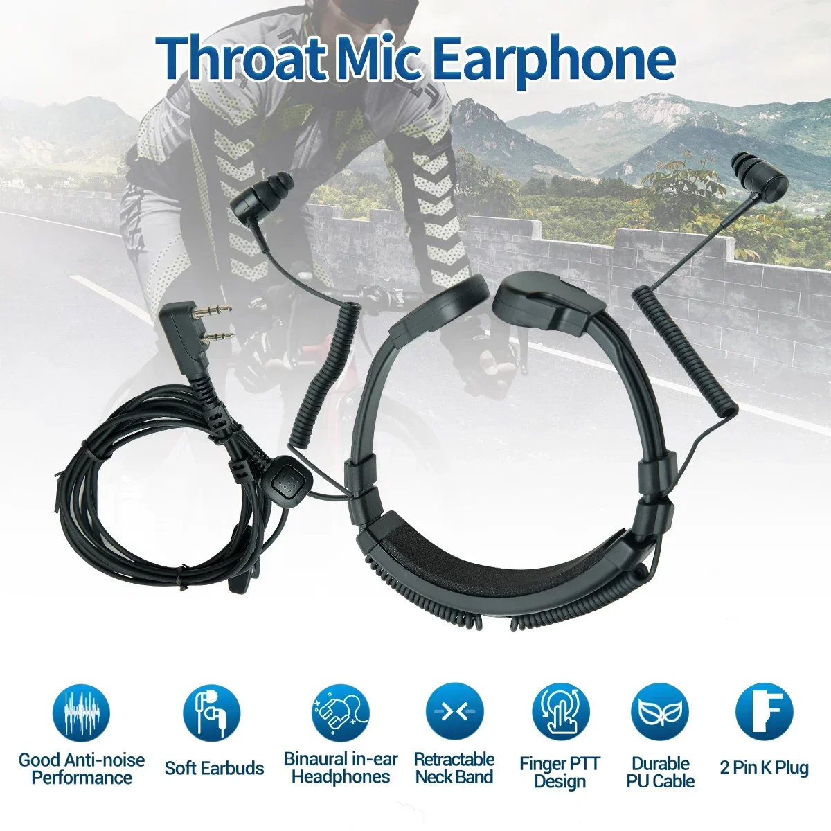 

Baofeng 2Pin PTT Adjustable Throat Mic Walkie-Talkie Headset Finger For Kenwood Baofeng UV 5R UV 82 AR-152 Two-way Radio