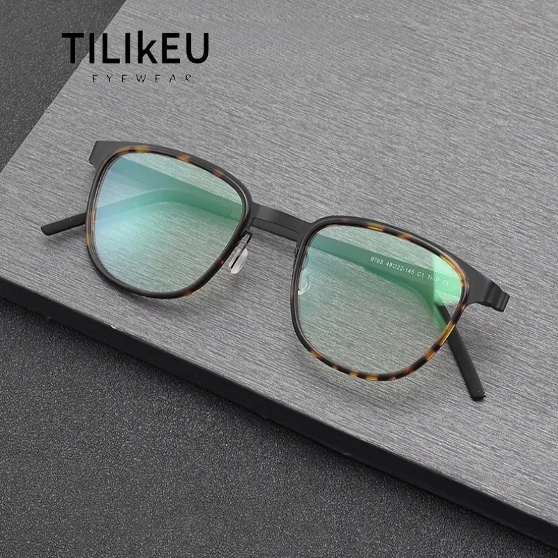 

Denmark Brand Designer Men Glasses Frame Men and Women Ultra Light Screwless Prescription Acetate Pure Titanium Eyeglasses Frame
