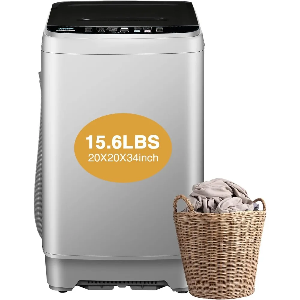 Automatic Washing Machine, 15.6 lbs Top Load Portable Washer with Drain Pump,10 Wash Programs