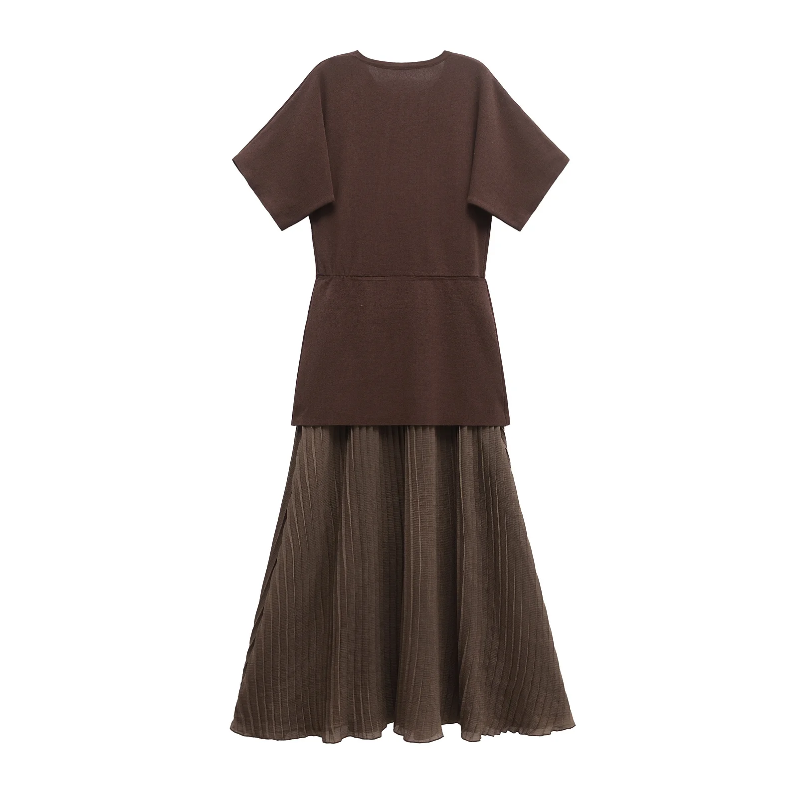 MUJER Pleated Knitted Long Dresses for Women Short Sleeve Maxi Dress Woman Vintage Party Womens Dresses Patchwork Women's Dress - Image 4