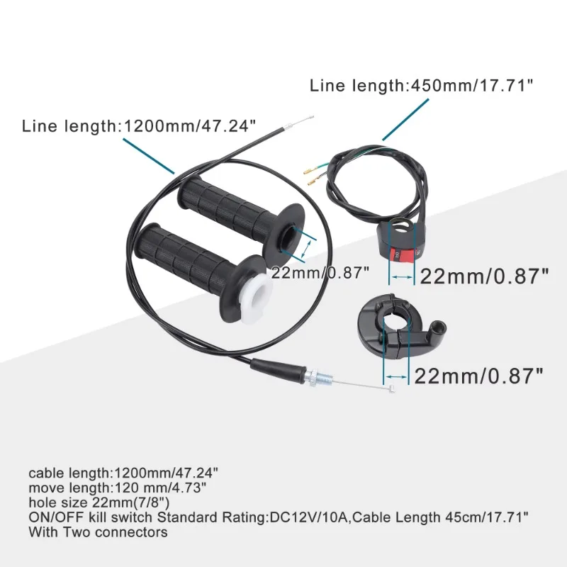 Motorcycle 22mm Twist Throttle Cable Housing Grips Set with Kill Switch for 196cc Mini Baja Doodlebug  MBX10 MBX11
