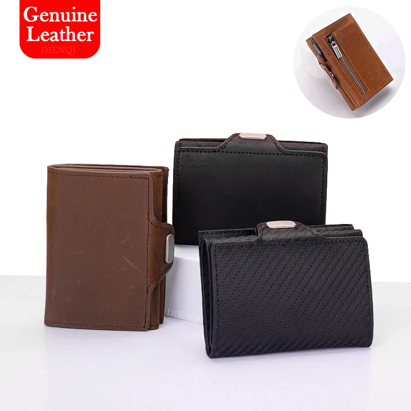 RFID-blockierende Echtleder Pop-Up Geldbörse Schlanker Kartenhalter mit Münzfach & Schnellzugriff Kompakter Anti-Scan Organizer für Herren – Detail 6