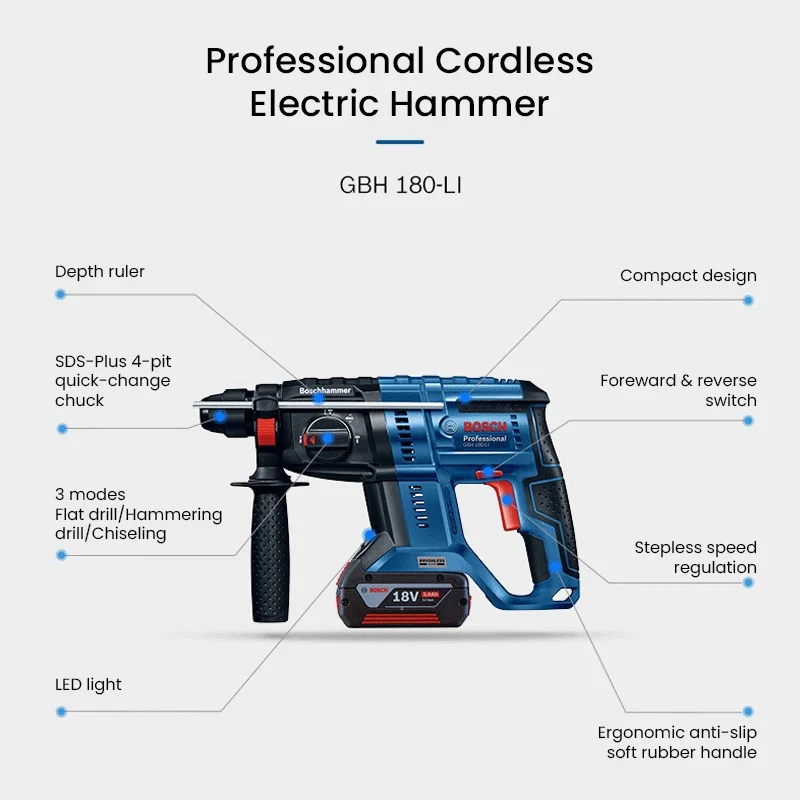 Bosch GBH 180-LI Cordless Rotary Hammer Brushless Motor Electric Hammer  Multifunction Electric Drill Barepower tool bare metal