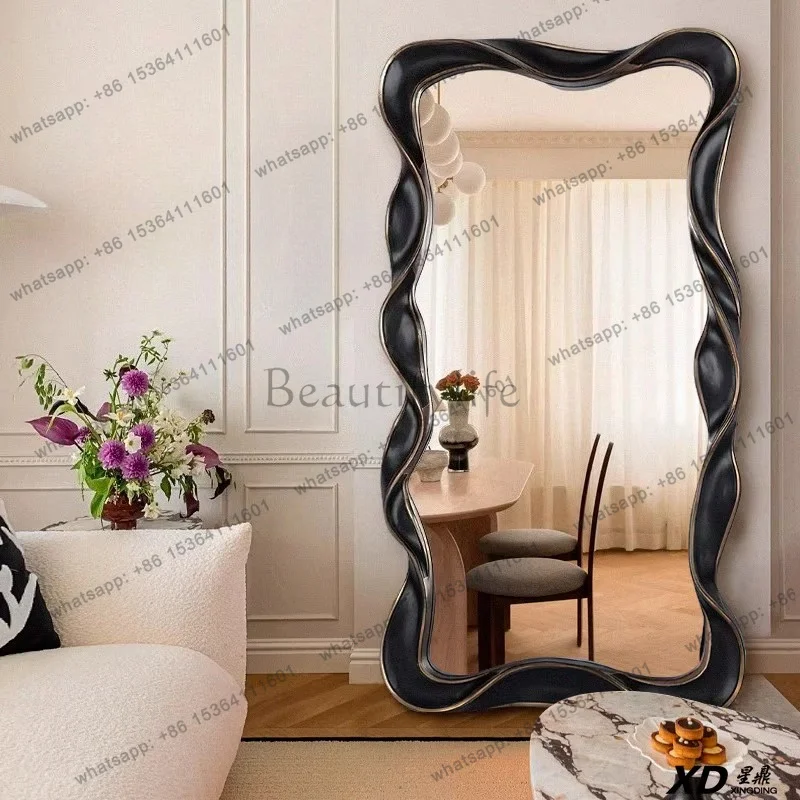 XX.Deluxe American wave floor mirrors full body Large mirror ground Standing long mirrors Light makeup mirror Room decoration ar