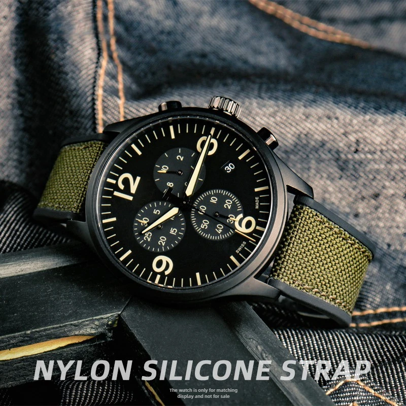 Thickened Nylon Strap with Silicone Rubber Bottom Watchband 21mm 22mm for Seiko SUR325P1 Timex Tissot Watch Band Mens Wristband