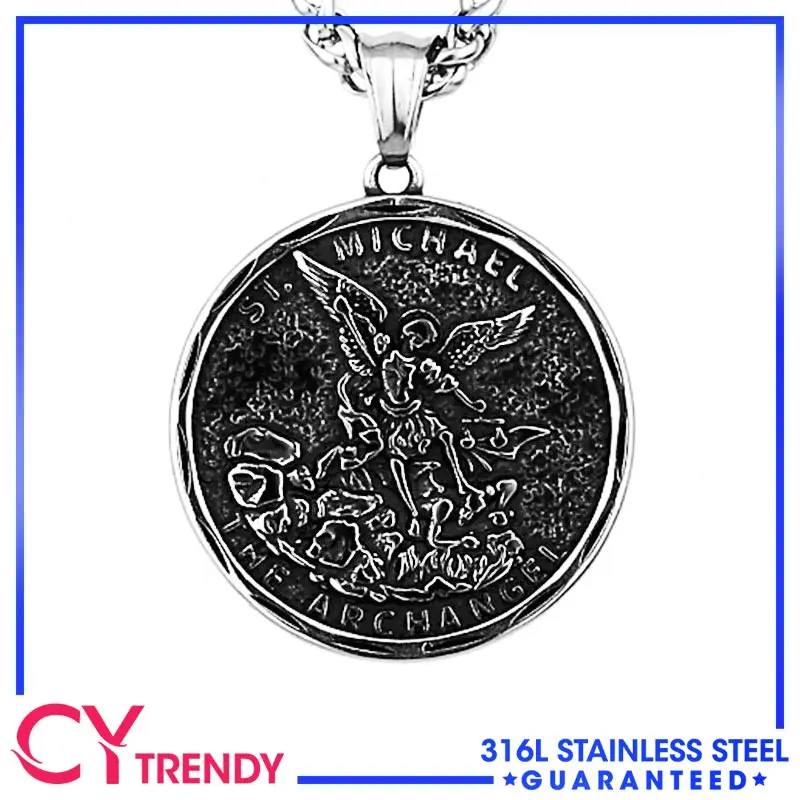 

European and American Angel Michael Letter Pendant Fashion Religious Faith Stainless Steel Pendant Necklace