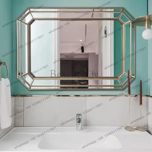 

54American light luxury double basin bathroom mirror wall-mounted square bathroom bathroom mirror