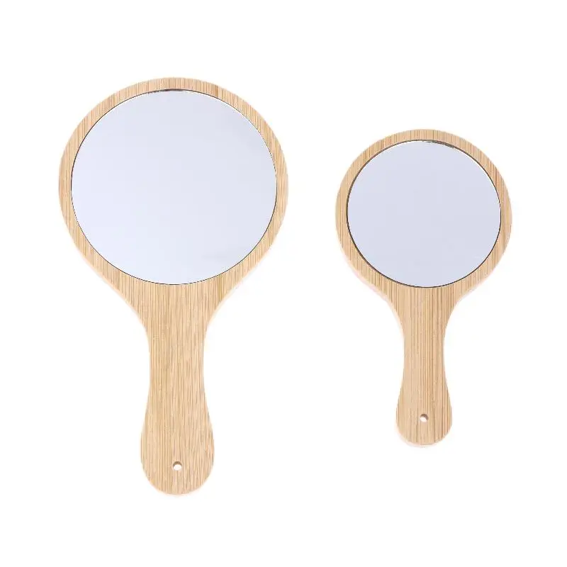 손잡이가 있는 휴대용 대나무 유리 화장 거울, 수제 손잡이 원형 화장 거울, 개인용 휴대용 거울