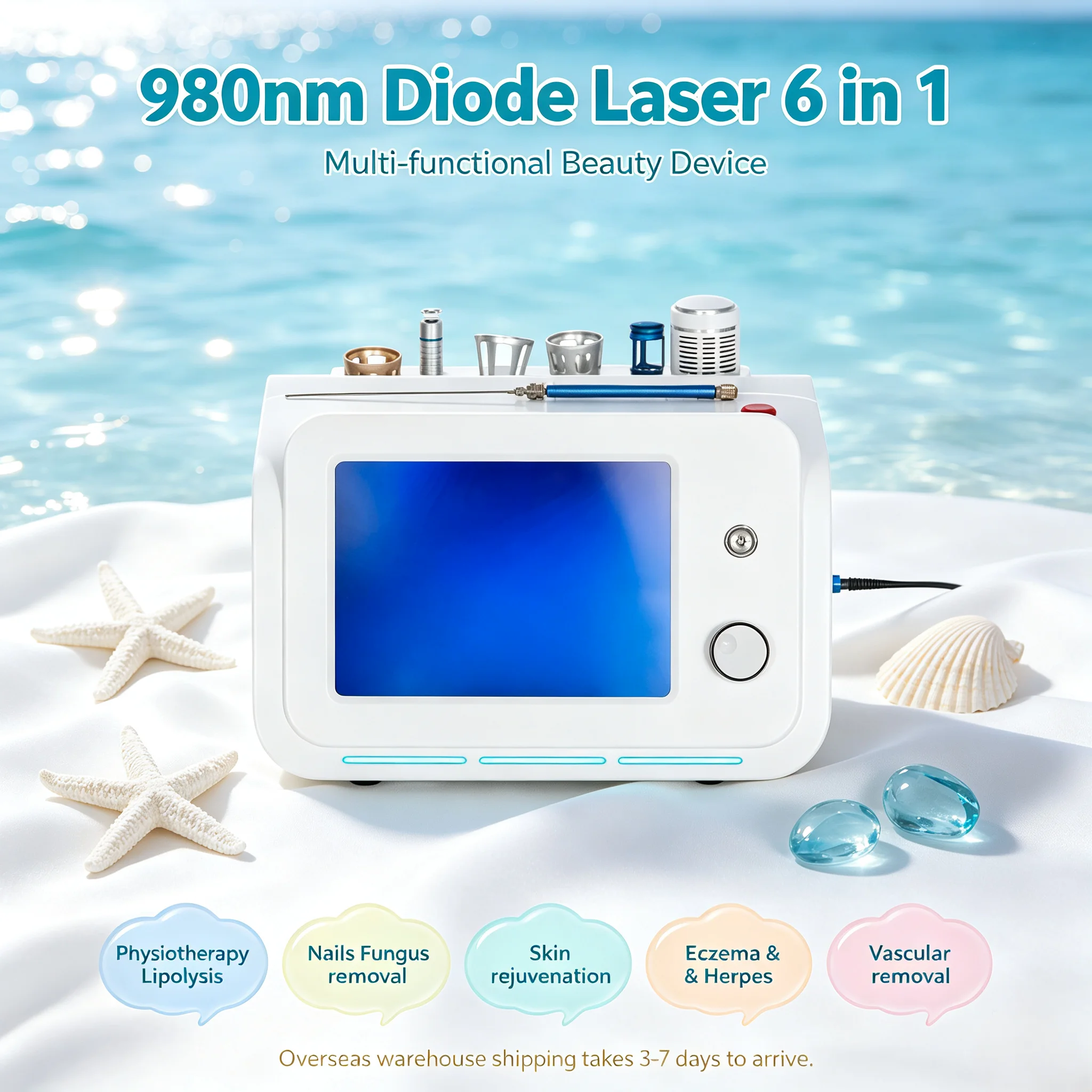 Diode Lase 6In1 5in1 980nm Vascular Removal Machine Fiber Optic Lipolysis Firm Skin Nail Fungi Remove Eczema Herpes Machine