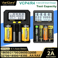 VariCore VCP4/R4 LCD Smart Battery Charger Test Capacity for 3.7V 18650 21700 26650 Li-ion 3.2V LiFePO4 32700 1.2V Ni-MH AA AAA