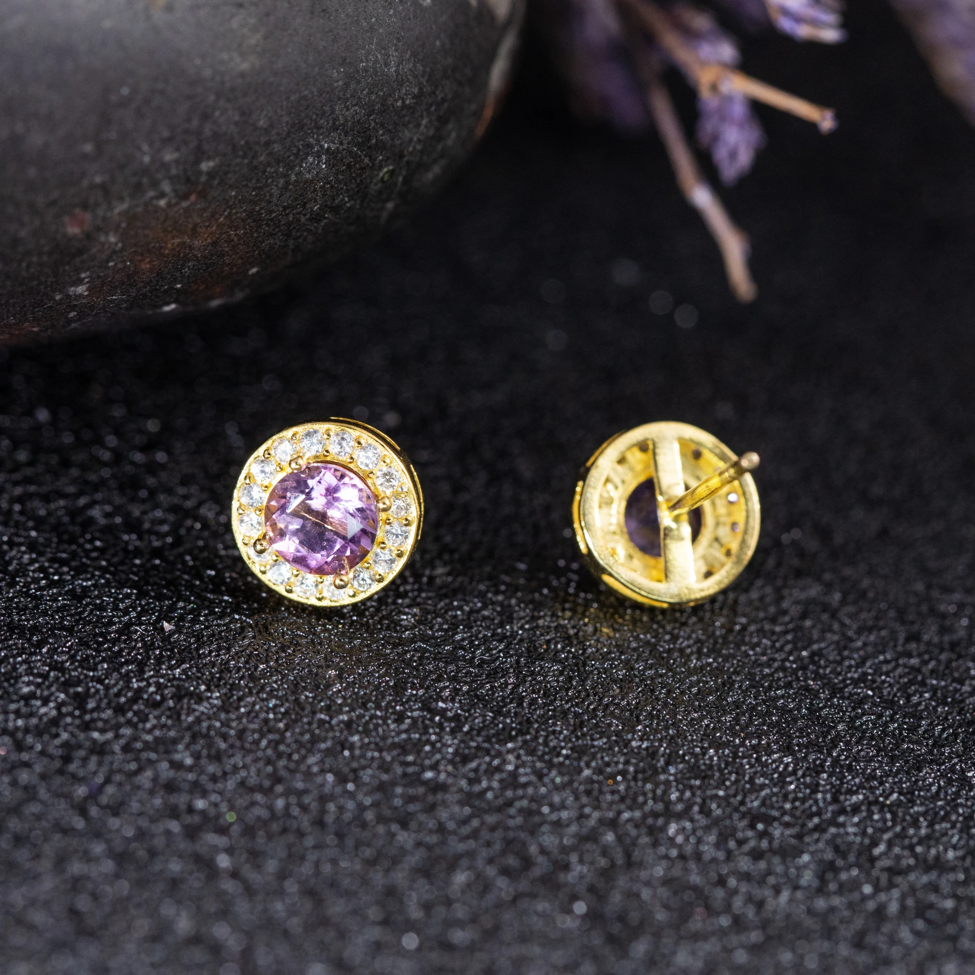 Natural Amethyst Earrings S925 Silver Delicate Elegant Stud Earring for Women Minimalist Gemstone Magical Lucky Jewelry Gifts