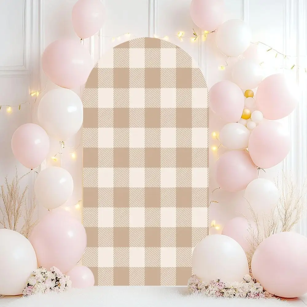 

Gingham Wedding Arch Backdrop - Beige & White Checkered Plaid for Party & Ceremony Decor
