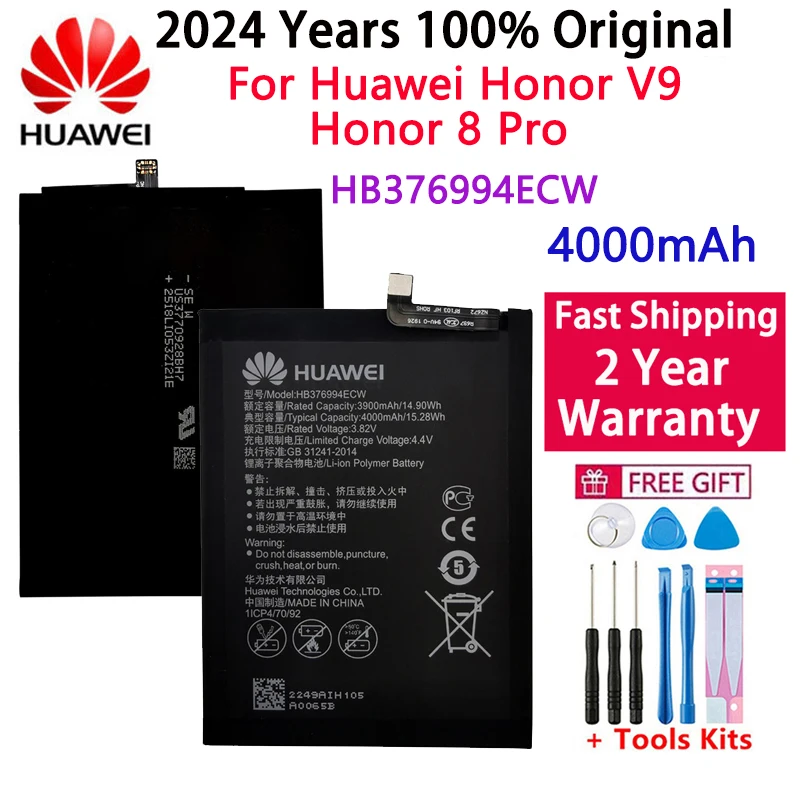 100% Original Huawei Battery HB376994ECW for Huawei Honor V9 Honor 8 Pro DUK-AL20 DUK-TL30 Replacement Battery 4000mAh+Tools