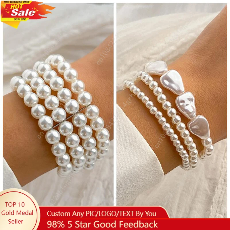 

Salircon Korean Romantic Multi-layer Imitation Pearl Bracelet Fashion Elegant Wide Bracelet For Women Wedding Party Jewelry Gift