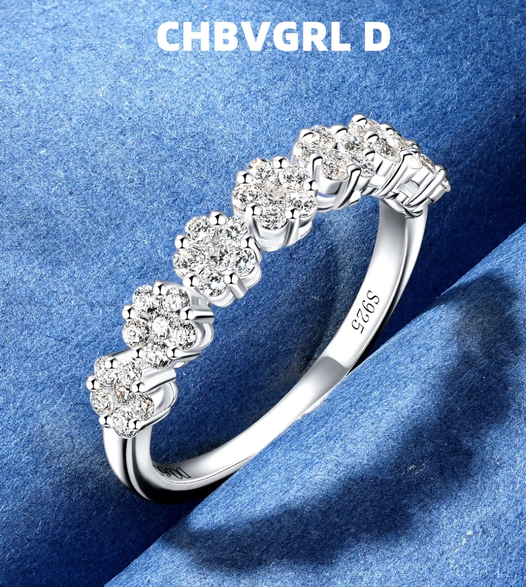 

CHBVGRL D ｜ Flower Gem Women's Ring, D Color 3EX Cut, 0.65 Carats Authentic S 925 Sterling Silver Wedding Ring with Certificati