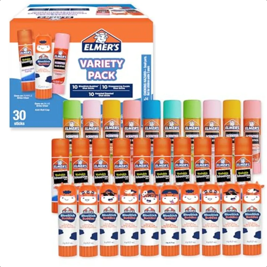 

Glue Stick Variety Pack Featuring BlooStick Buddies Disappearing Purple and Scented Glue Sticks Assorted 30 Count