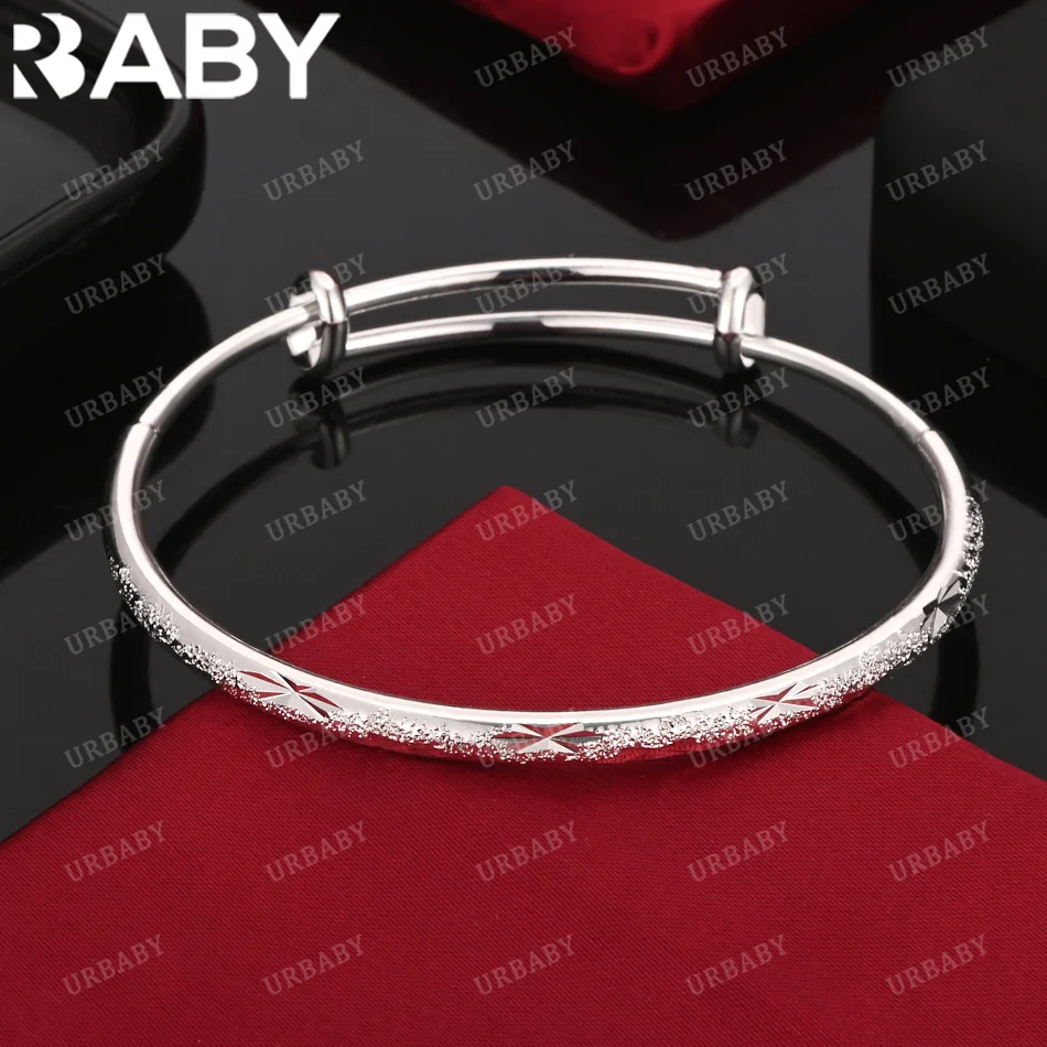 

URBABY 925 Sterling Silver Bangle Crushed Ice Bracelet For Women Jewelry Fashion Party And Daily Wear