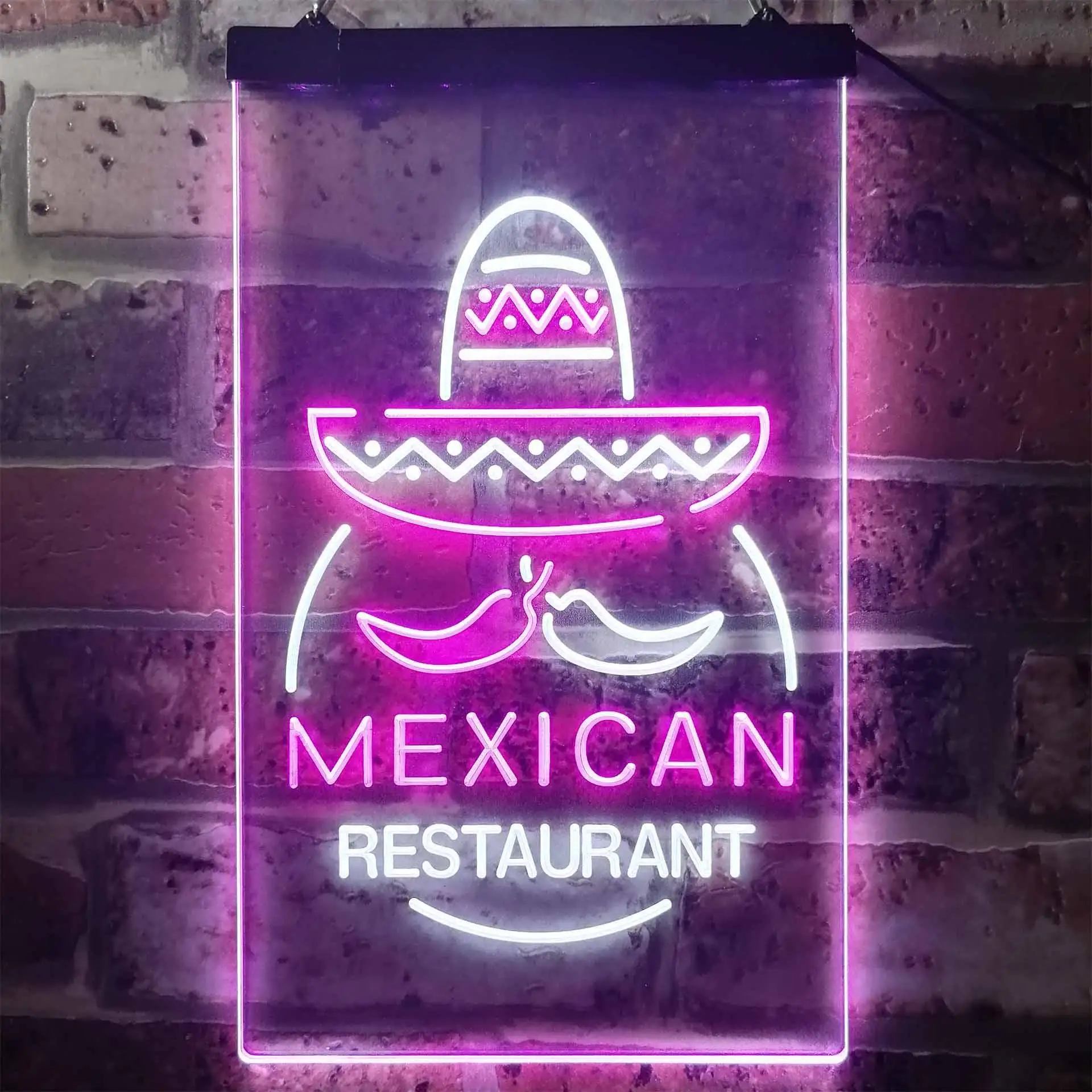 Mexican Restaurant. Men in big Hat and Mustache Dual Color Led Neon Sign st6-i2116