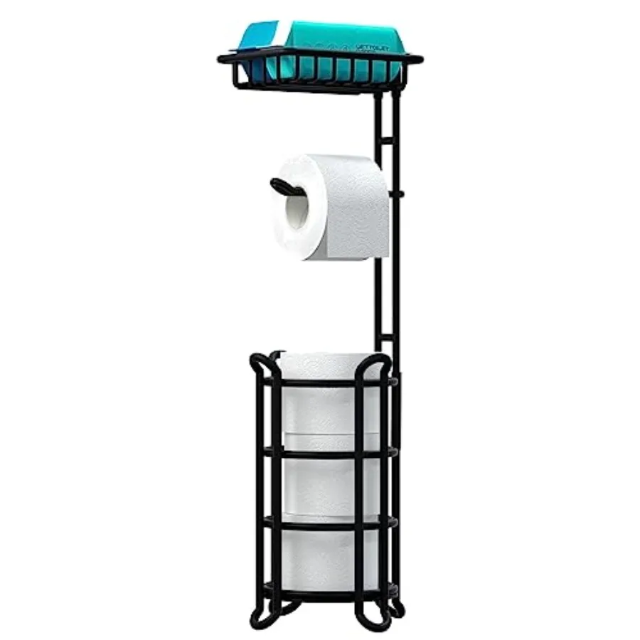 

Toilet Paper Holder Stand Tissue Paper Roll Dispenser with Shelf for Bathroom Storage Holds Reserve Mega Rolls-Matte Black