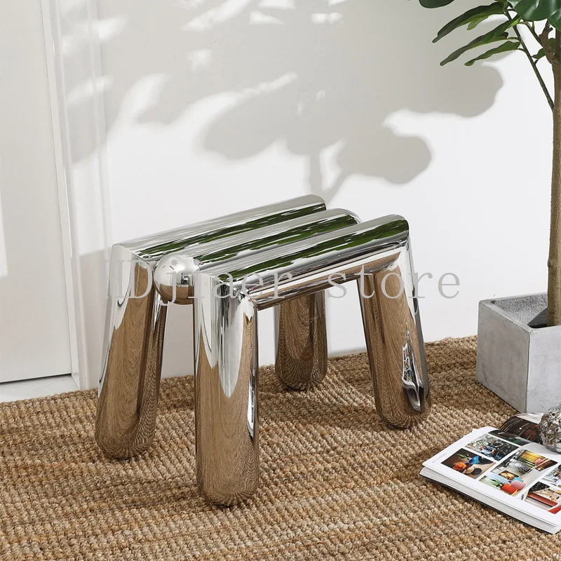 

Light Luxury Stainless Steel Shoe Bench - Multi-Scene Low Stool for Home Living Room/Coffee Shop/Clothing Store Decor & Seating