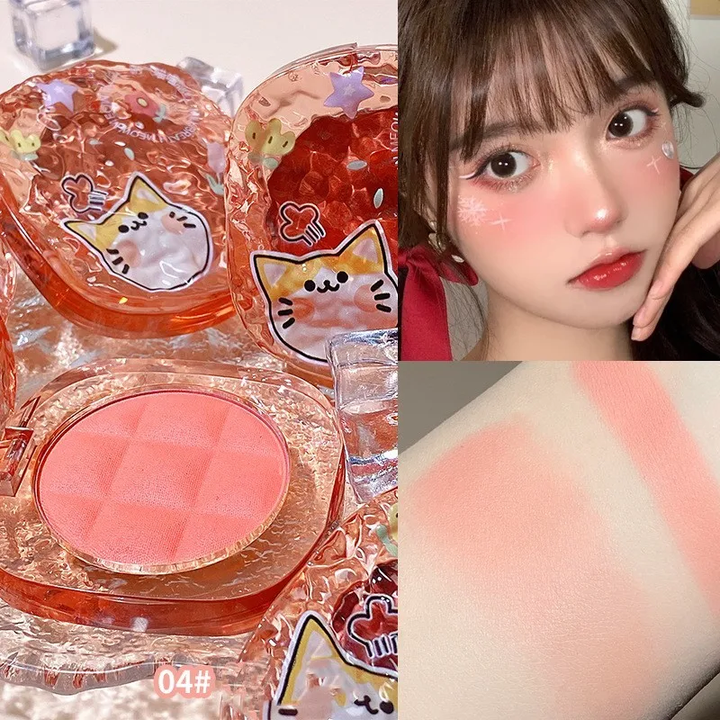 Niedliche Katze Make-up erröten matt lang anhaltende Gesicht Rouge natürliche Kontur Puder Schönheit Pfirsich rosa koreanische Make-up Aufhellung erröten