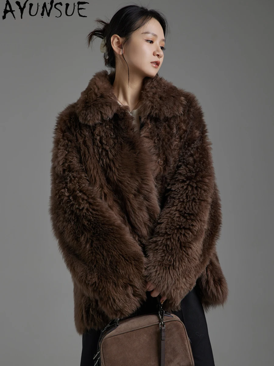 AYUNSUE Natural Sheepskin Fur Coat Winter Jackets 2025 Mid-length Real Leather Jacket Women Luxury Clothing Female Шуба Женская