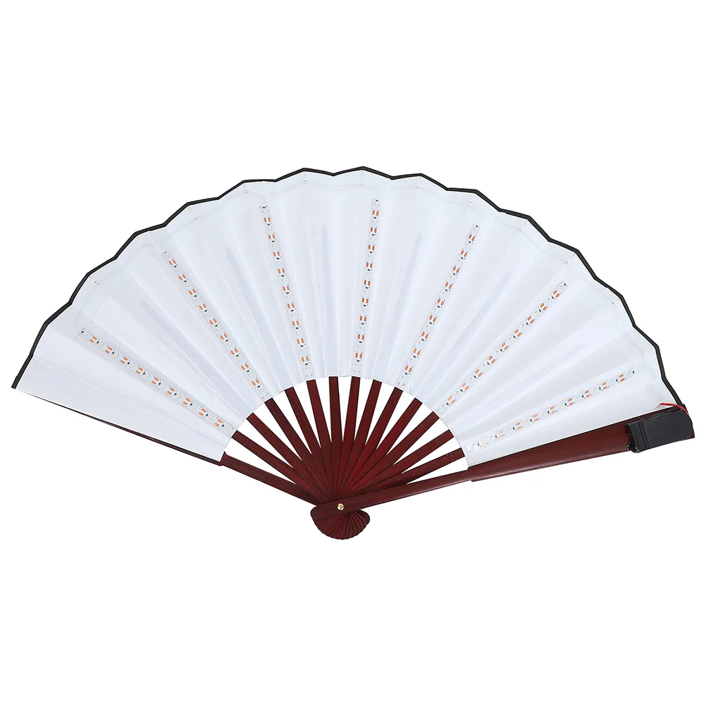 

1pc Luminous Hand Fan Foldable LED White Light Fans Chinese Dance Props Graceful Wooden Bones Daily Festive Use