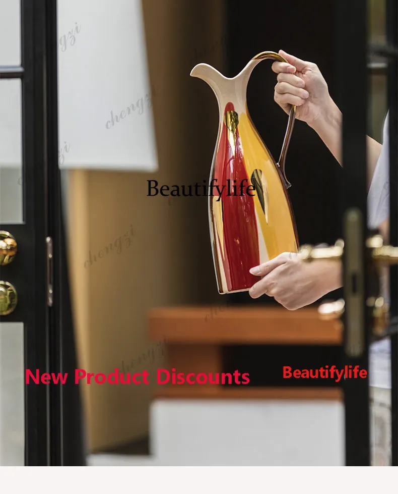 03 Hand-painted gilded double-handled vases for home entrances, dining rooms, European-style decorative ceramic crafts
