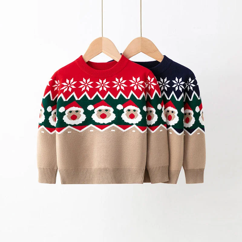 Christmas Knit Sweaters Baby\'s Boys Girls Xmas Winter Warm Pullover Kids Cartoon Casual Cothing Infant Autumn Fashion Coats 2-6Y