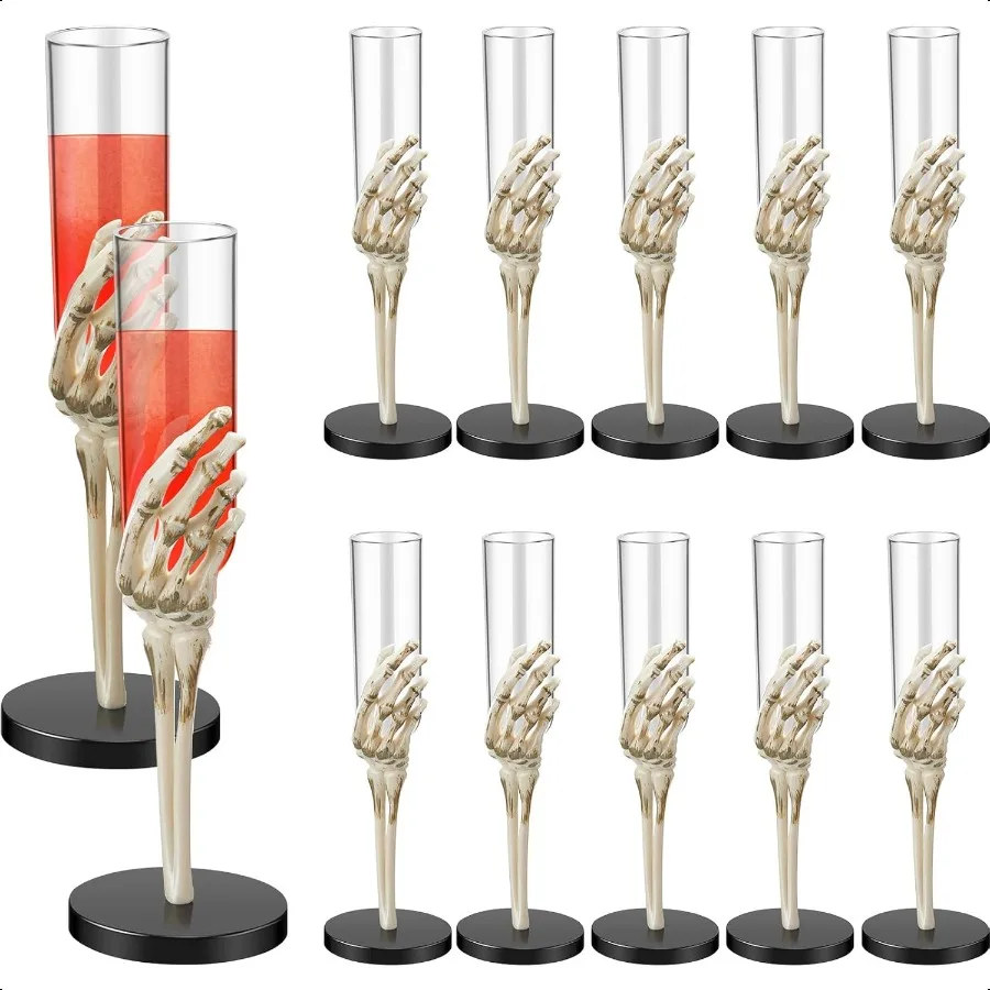 

2.7 oz Halloween Goblets with Spooky Skeleton Hand Plastic Champagne Flutes Cups for Decorations and Haunted House Champagne12