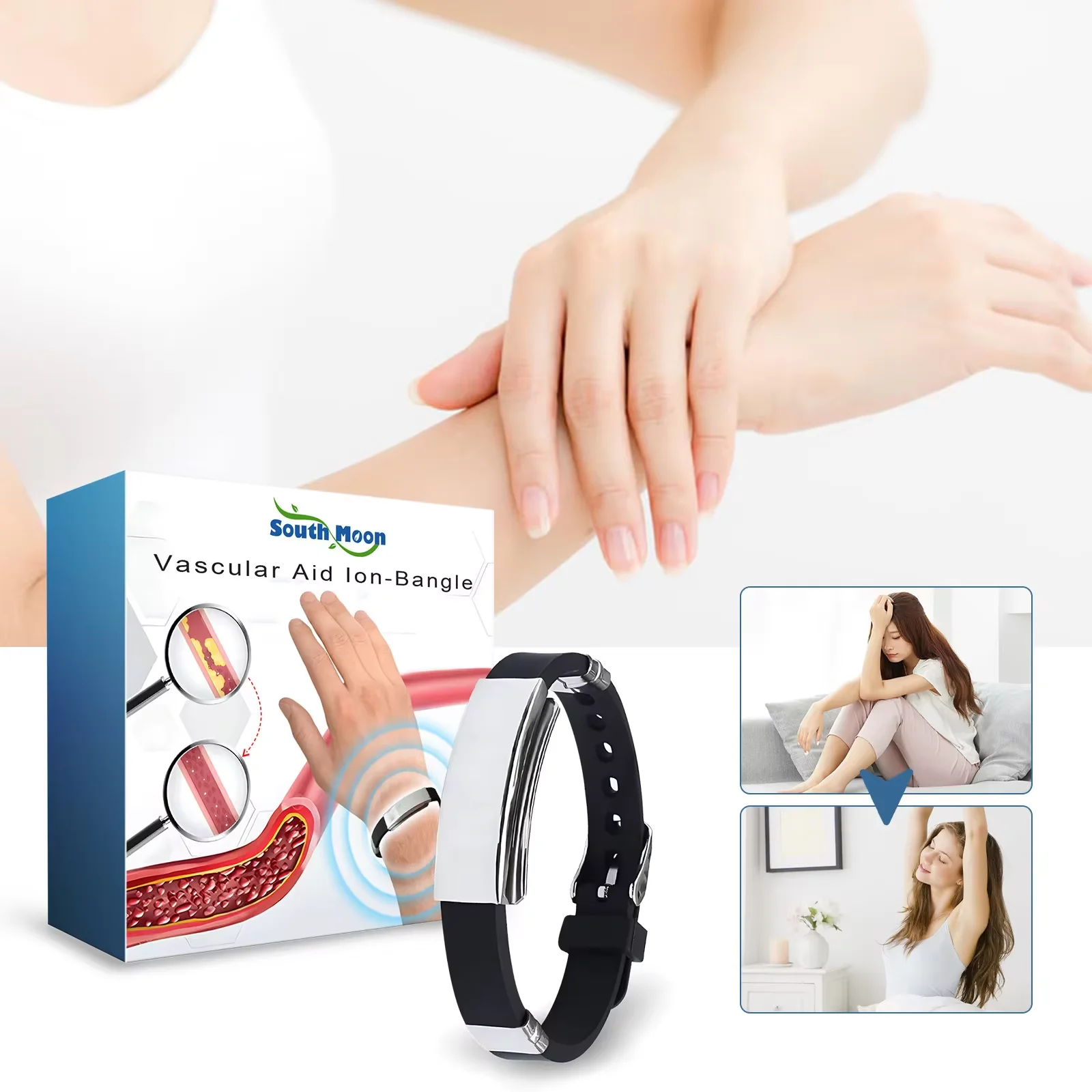 Power Ionics Bracelet Promote Blood Circulation Improve Dizziness Discomfort Relieve Fatigue Stress Pain Help Sleeping Wristband