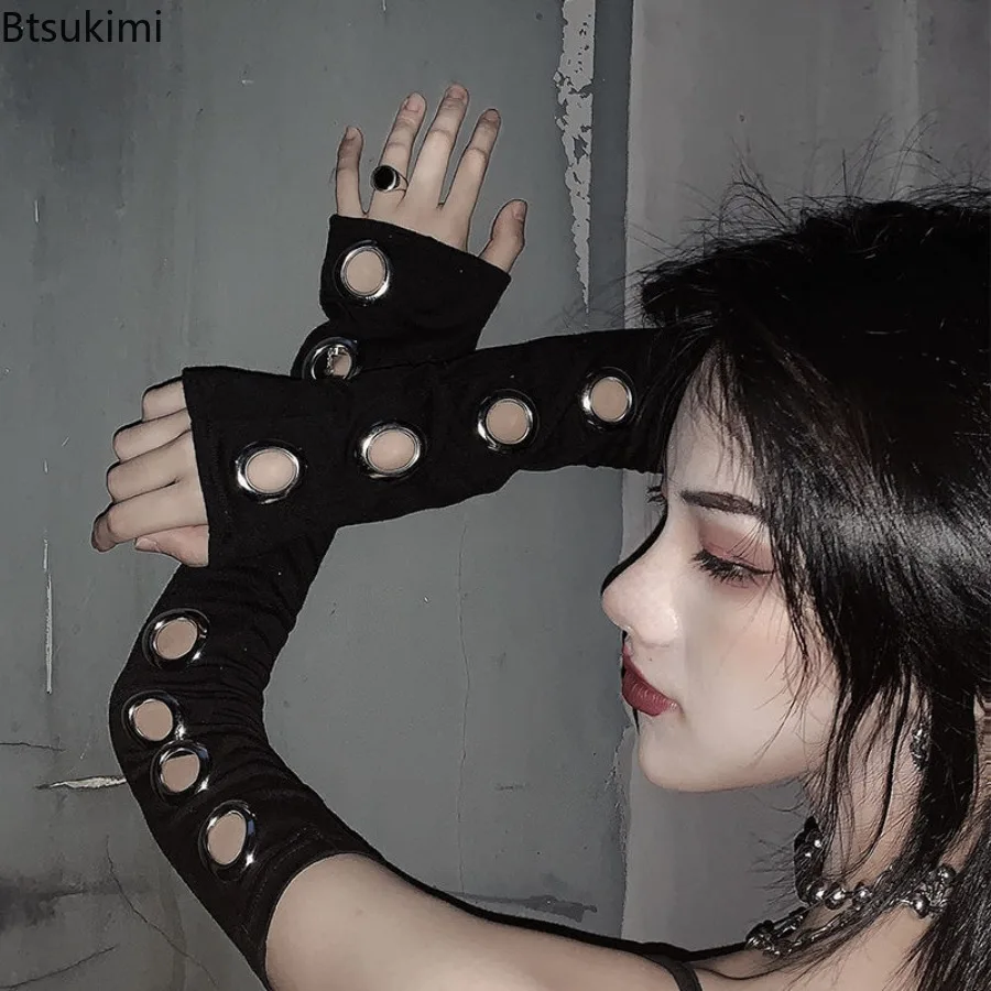 

New Fashion Y2K Aesthetic Long Gloves Vintage Gothic Harajuku Black Half-finger Glove Halloween Cosplay Costume Accessory Unisex