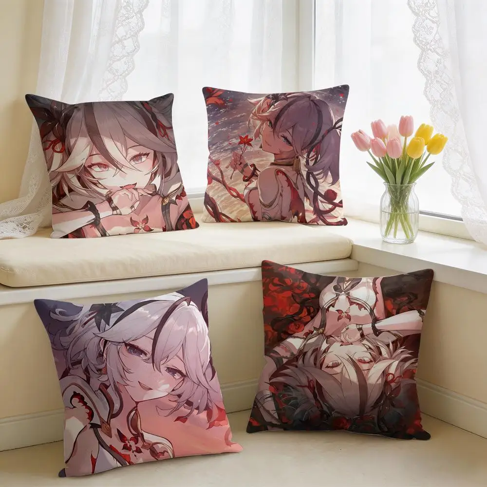 Wuthering Waves Camellya Cushion Cover Square Short Plush Pillow Case Living Room Sofa Home Decor Funda 40X40