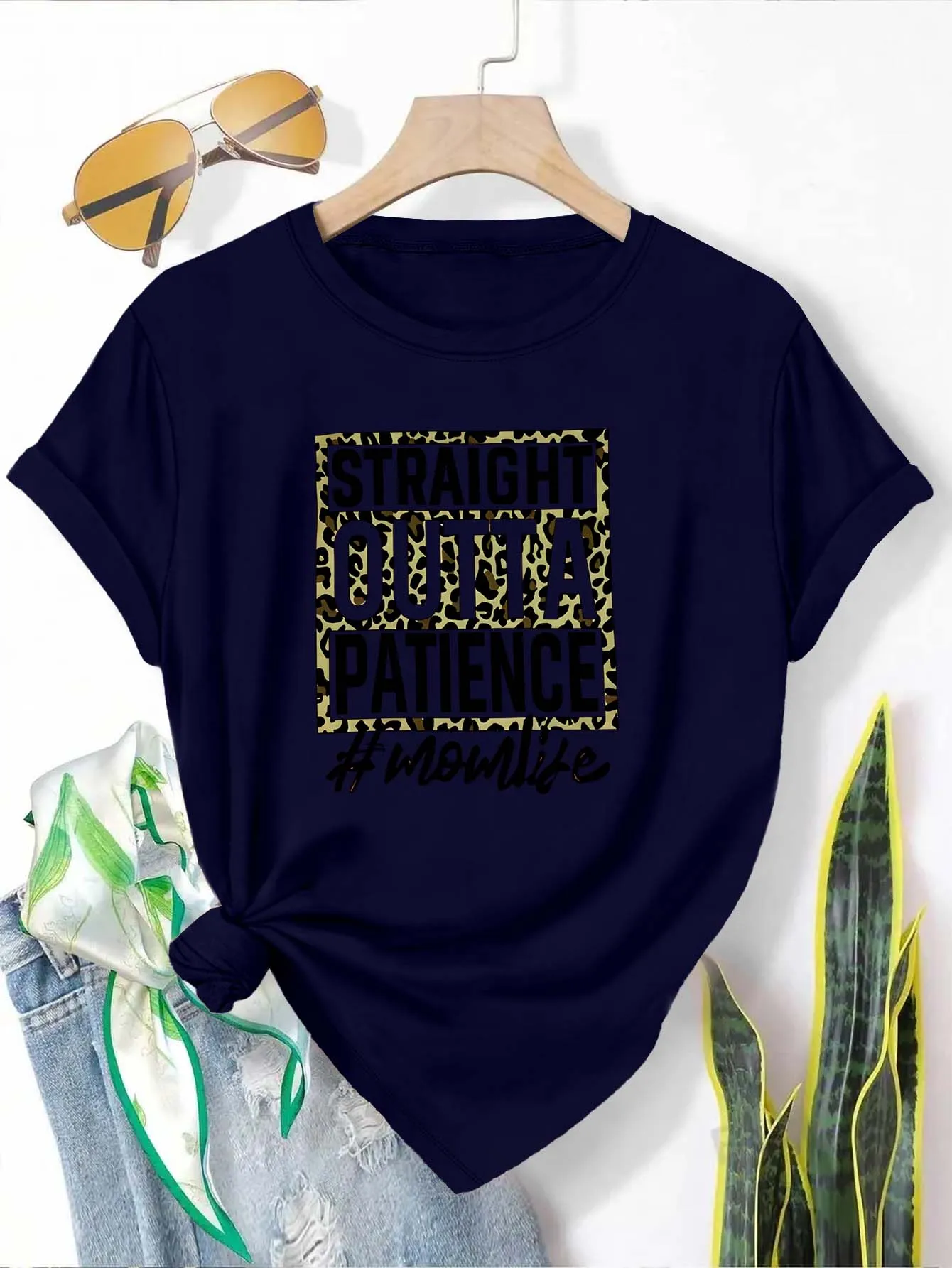 مقاس كبير "مستقيم من الصبر # تي شيرت برسومات Momlife" أنيق وعصري للأمهات الأنيقة