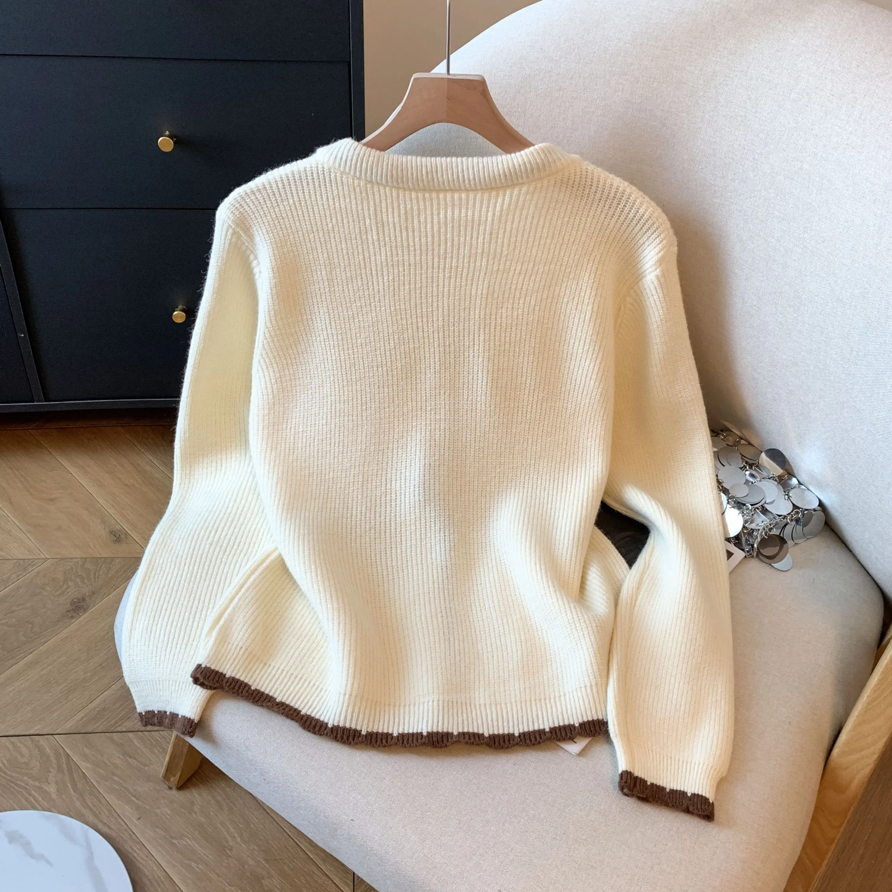 Women Sweater Spring Autumn New Korean Edition Loose Cardigan Slim Versatile Round Neck Long Sleeve Knitted Single Breasted Top