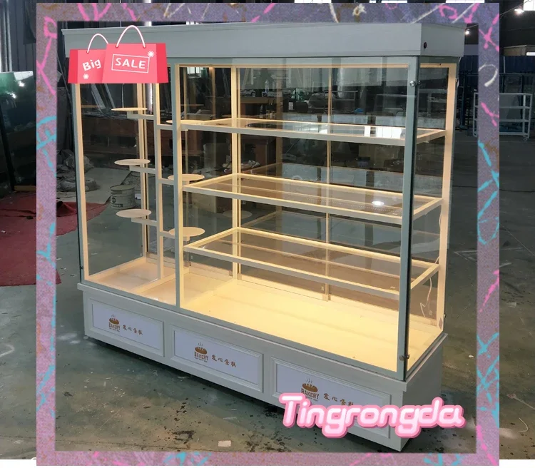 JJJJS7486 Ss Golden Cake Counter White Model Exhibition Bread Sample Cabinet Professional Push-Pull Glass Shelf