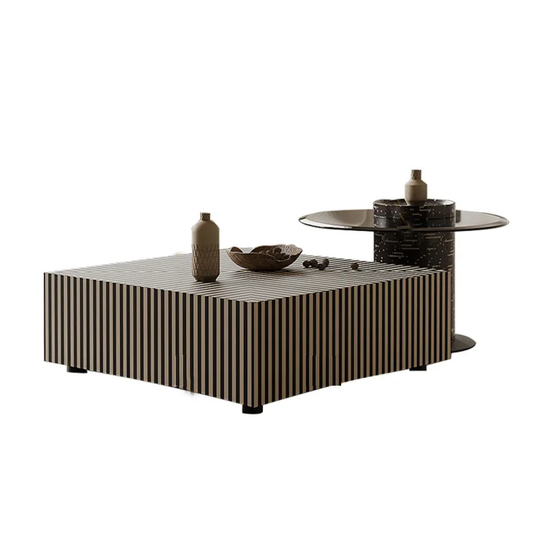 

Italian minimalist high and low coffee table combination, small living room modern simple new painted glass coffee table