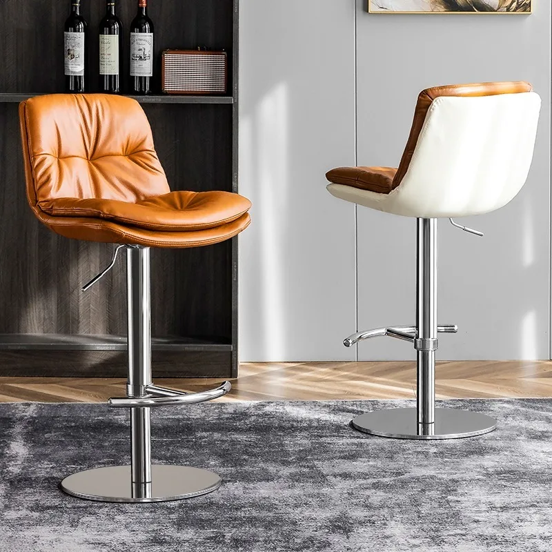 

Luxury Italian Bar Chairs Swivel Adjustable Height Kitchen Stainless Steel Bar Stools Adults Single Sillas De Bar Home Furniture