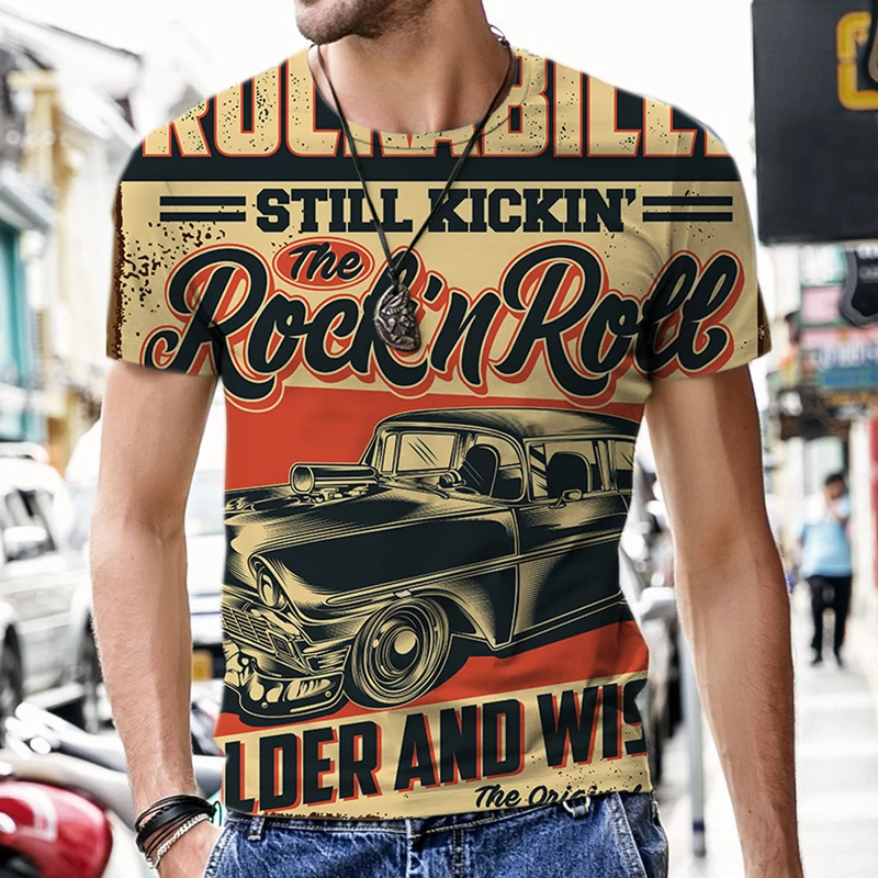 Summer Men\'s Vintage T-shirts Retro Car Fashion Tops 3D Printed O Neck Oversized Short Sleeve Harajuku Funny Mans Streetwear