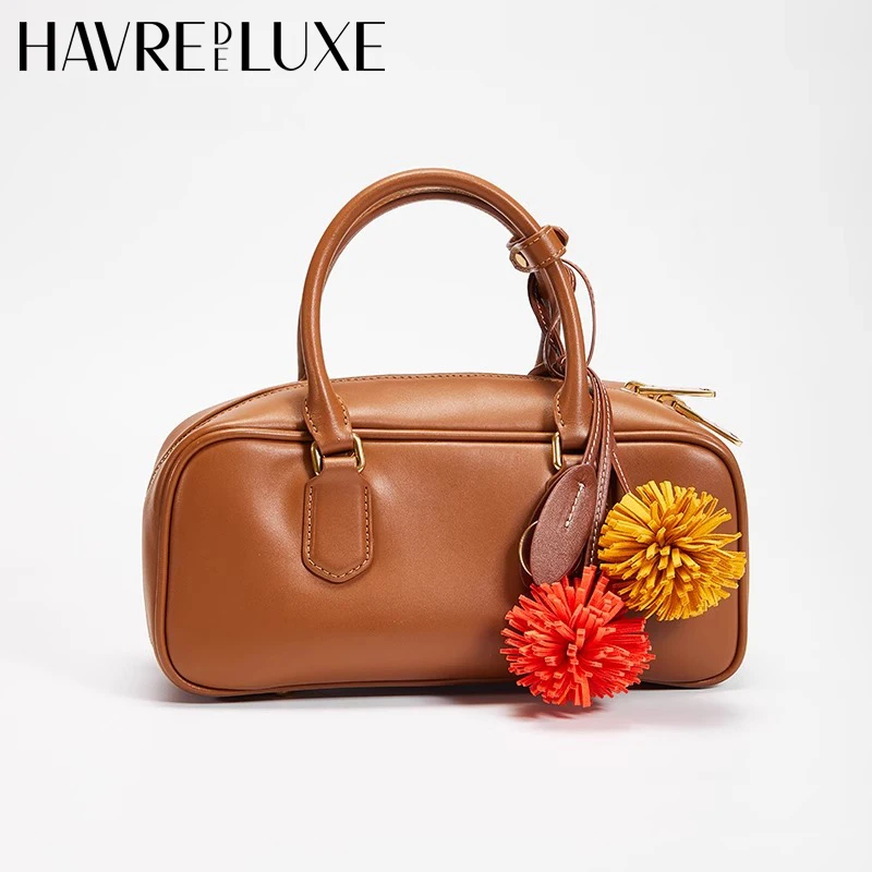 Cowhide Leather Bag charm flower ball pendant luxury fashion high-grade lychee flower car pendant decoration bag accessories