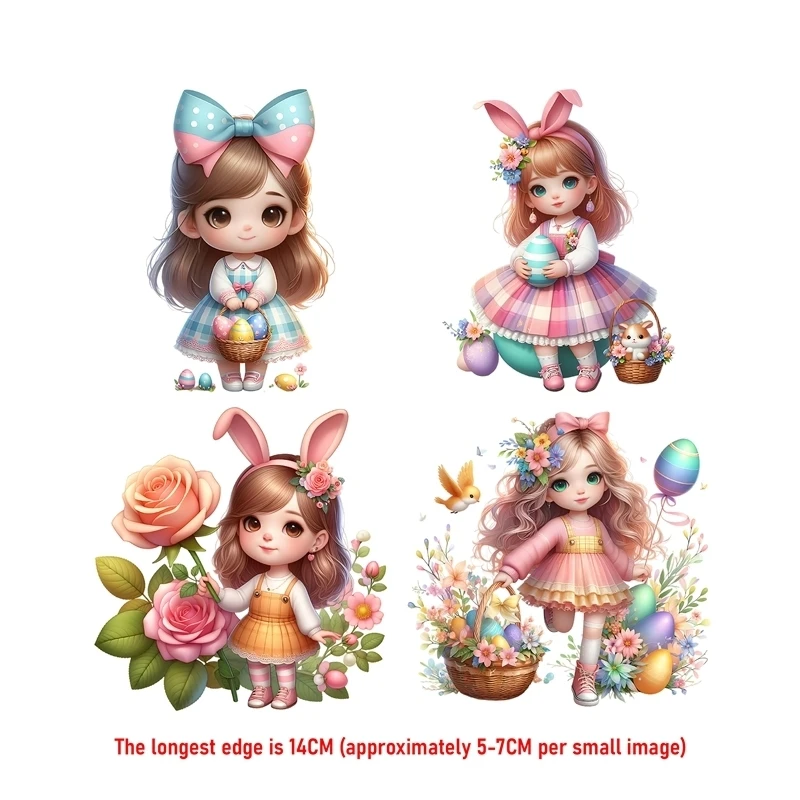 14 سنتيمتر دعوى الكرتون زهرة بيضة عيد الفصح فتاة الحديد على نقل الحرارة ملصق للملابس Pinted الفينيل الحرارية قابل للغسل تي شيرت مائي