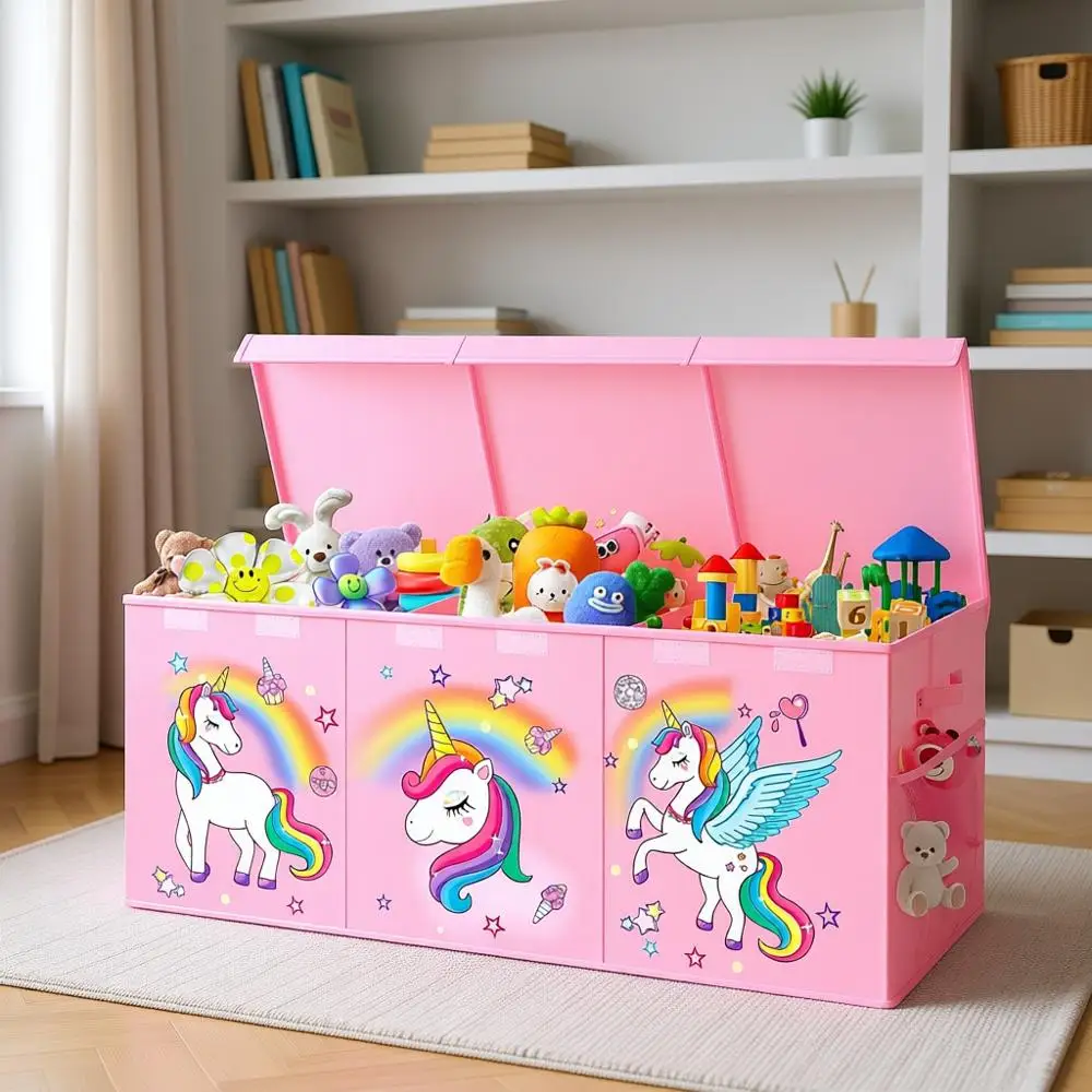 

Collapsible Sturdy Toy Storage Organizer with Lids, 40X14X16 Large Kids Toybox Storage Bins Baskets for Girls, Boys, Nursery, Pl