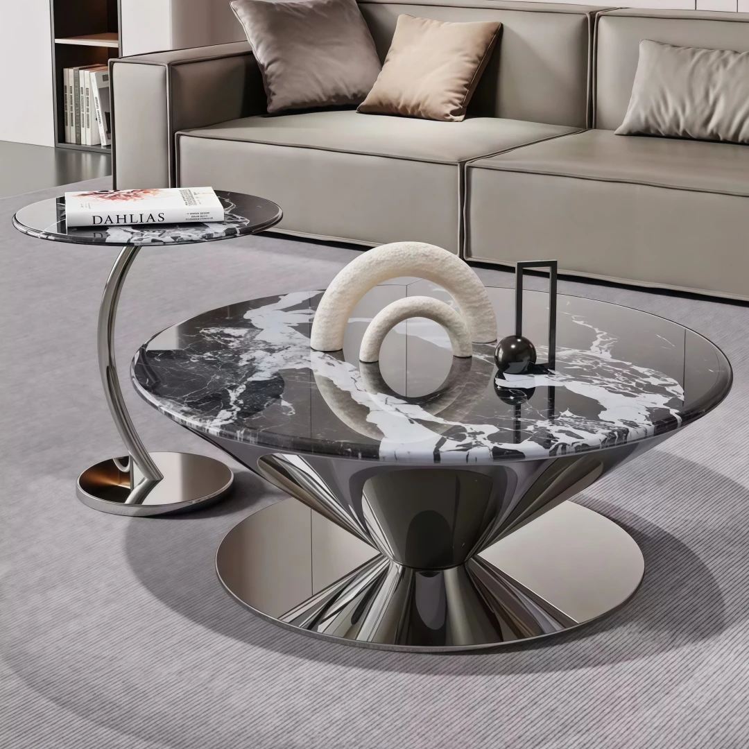 xx-Italian Minimalist Designer High End UFO Round Marble Stone Coffee Table for Home Living Room&