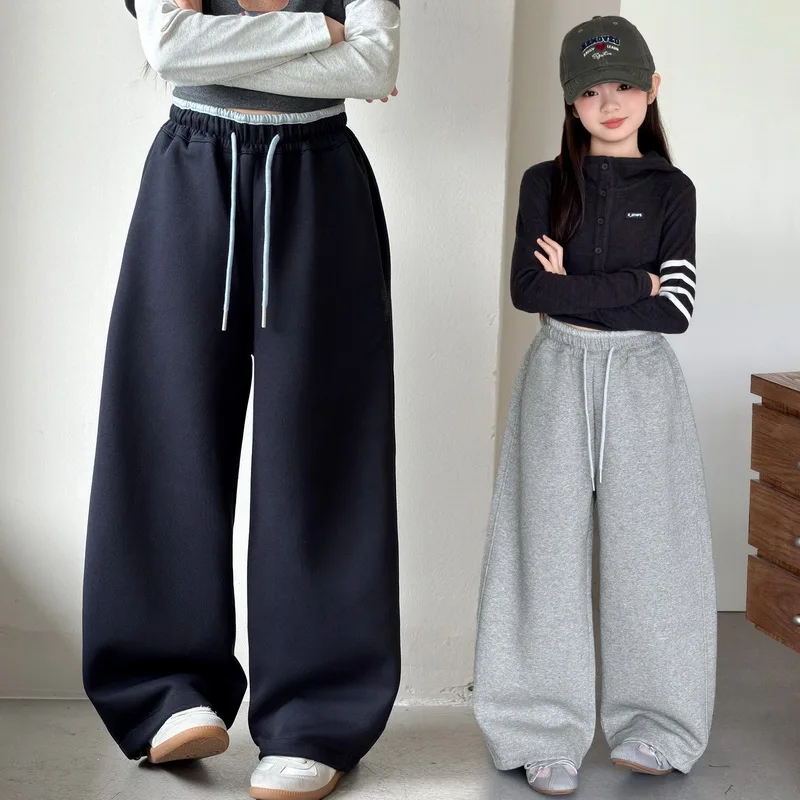 Girls Spring Autumn Casual Sports Casual Trousers For Children Curved Pants Kids Fashion High Waist Loose Sweatpants Trackpants 3