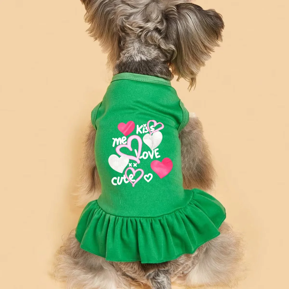 Robe pour animaux de compagnie à motif 'Sweet Kiss Love Letter', 1 pièce, jupe noire sans manches pour chien avec ourlet à volants, costume pour fêtes et usage quotidien