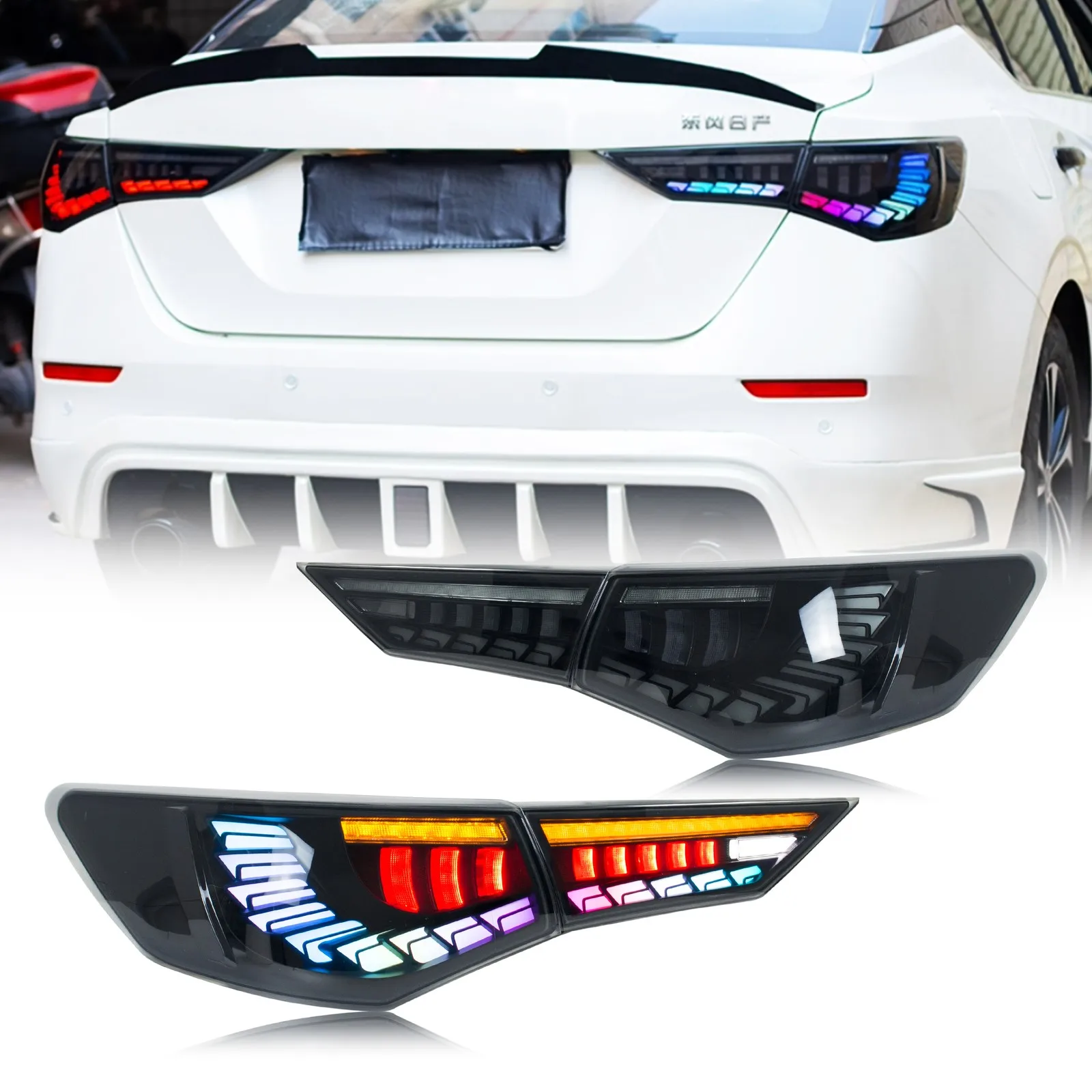 

Светодиодные задние фонари RGB в сборе для Nissan Sentra 2020-2025 B18 SV SR, последовательный указатель поворота, задние стоп-сигналы багажника в сборе