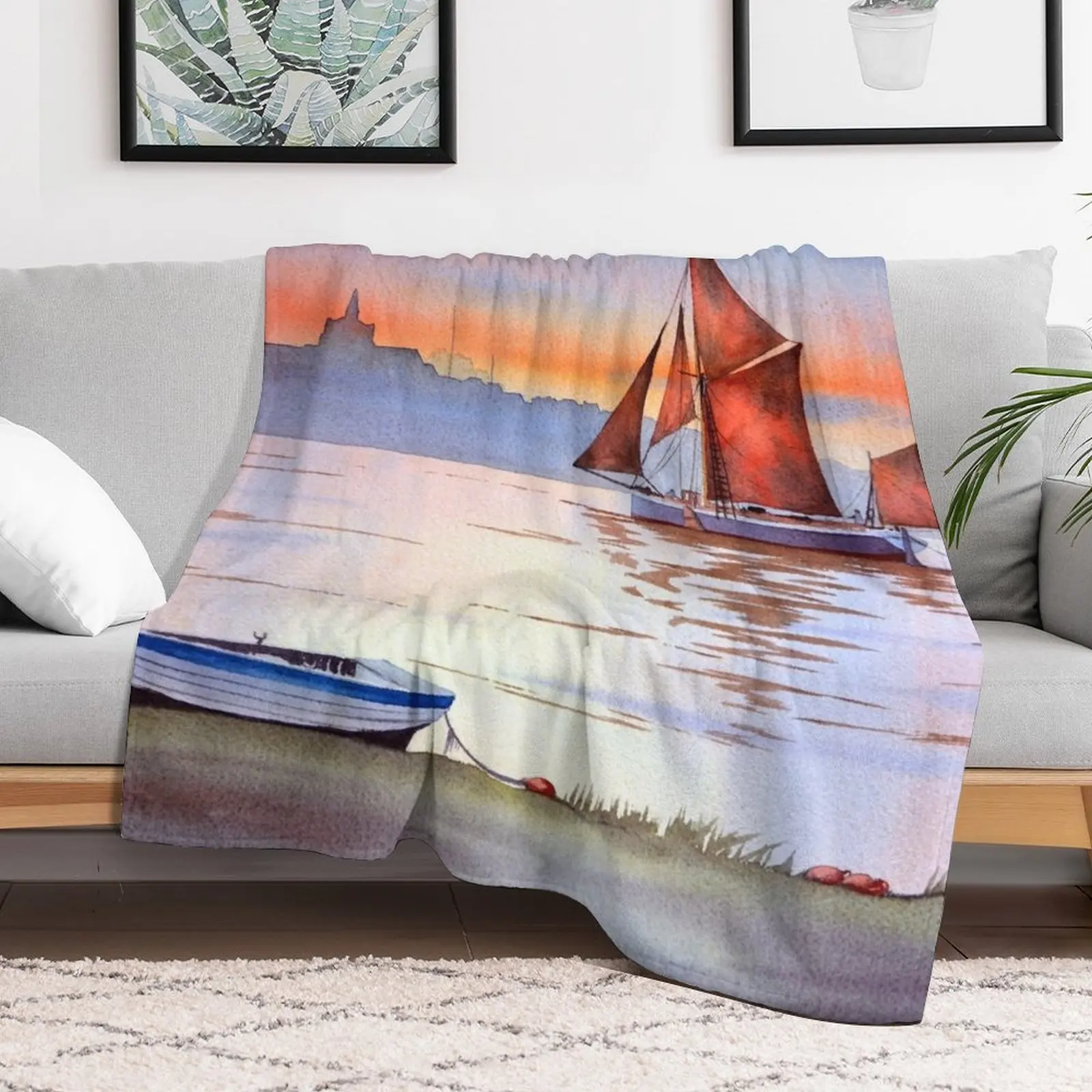 Thames Barge At Maldon Essex England Throw Blanket