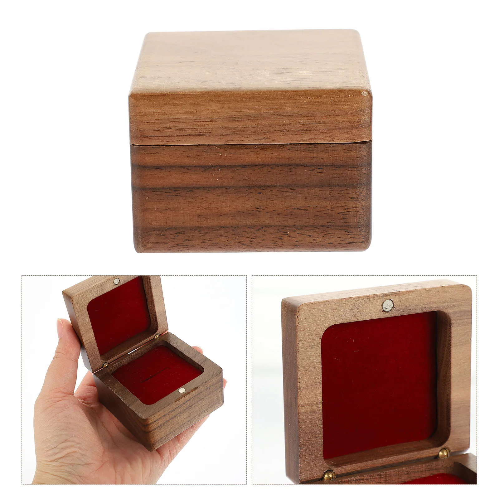 

Wooden Jewelry Ring Box Compact Size Romantic Flip-Lid Design Proposal Ring Holder Organizer Wooden Jewelry Organizer