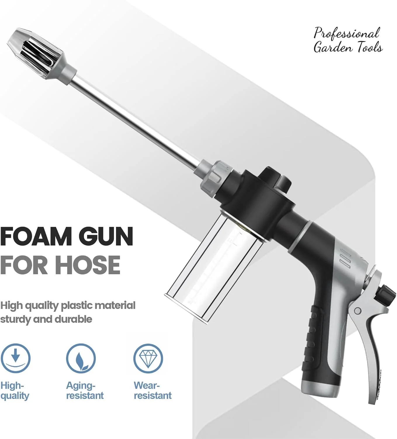 Long Handle High‑Pressure Car Washing Water Gun with Foam Kettle, Heavy‑Duty Metal Joint, Multi‑Function Sprayer Nozzle for RV External Cleaning Car Wash Garden Hose Shower Watering