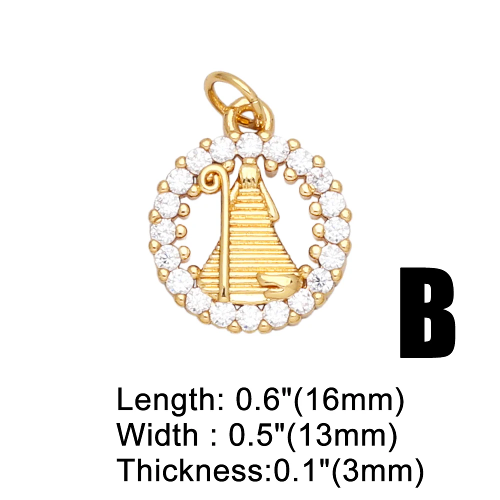 OCESRIO Virgin Mary Charms for Necklace Earrings Gold Plated Copper CZ Cross FE Handmade Jewelry Making Supplies DIY chma151